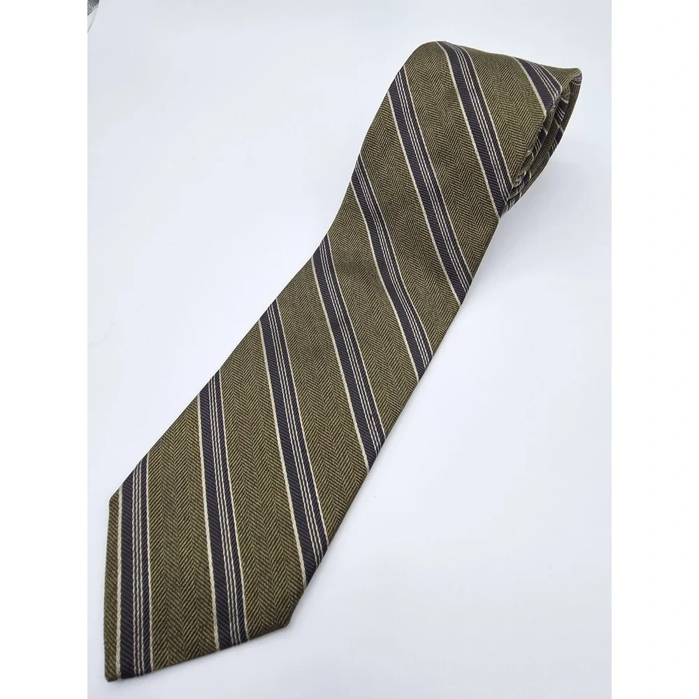 VTG Joseph By Joseph A Bank Silk Stripped Tie Olive Black 3.